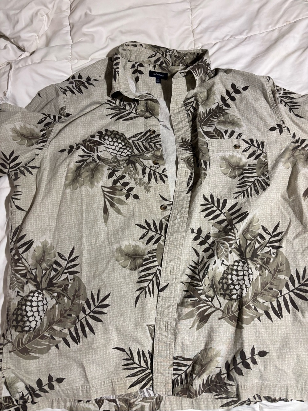croft & barrow Olive and Tan Botanical Print Button-Up
